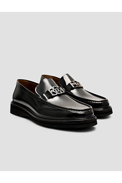 Cabani Genuine Premium Leather Black Men's Metal Buckle Loafer