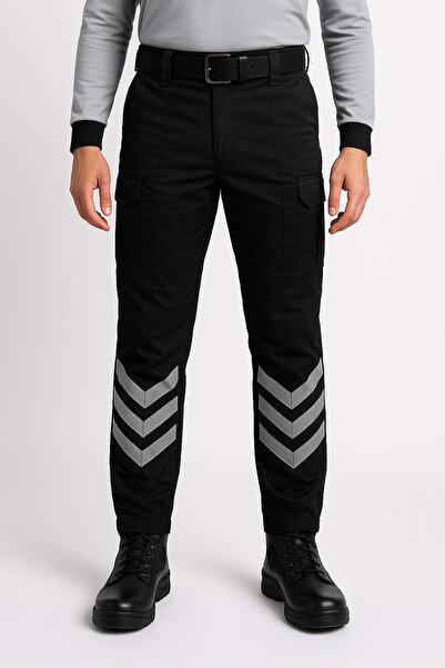 VİZYON UNIFORM Likralı Güvenlik Reflektörlü Siyah Pantolon, Kargo Cep, Likralı güvenlik pantolon