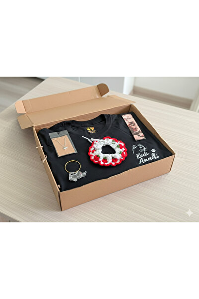 muhtar Kedi Annesi Özel Tasarım Hediye Seti | Beyaz Baskılı Tişört + El Yapım...