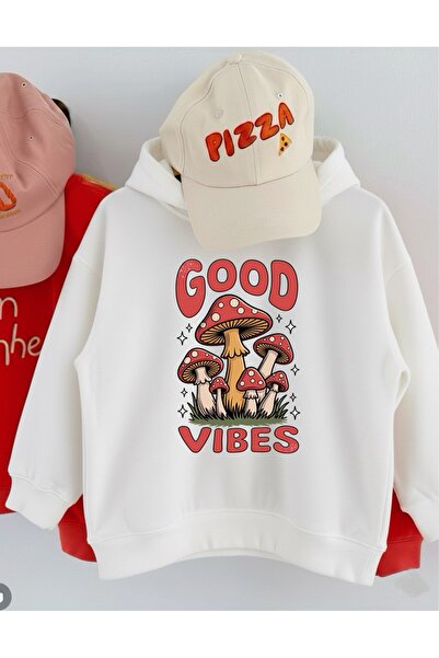 LORVEX قصة فضفاضة سترة رياضية للأطفال للجنسين – Good Vibes Front مطبوع