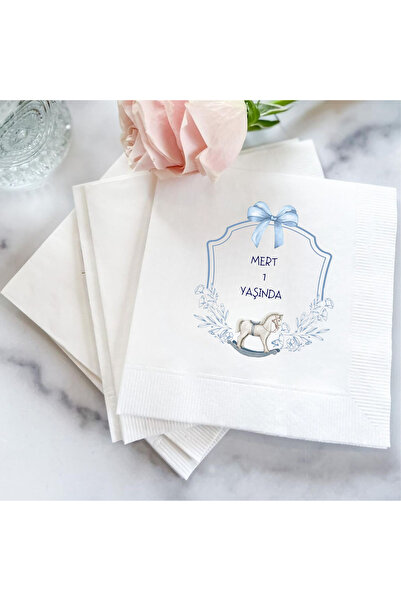 HANOVA CREATİVE BASKILI ERKEK BEBEK DOĞUM GÜNÜ PEÇETESİ İSME ÖZEL 20'Lİ KARE ...