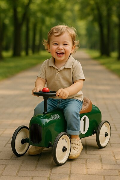 TOYFEST Vintage Minik Klasik Pedallı Araba Yeşil Metal Gövde Sessiz Tekerlek ...