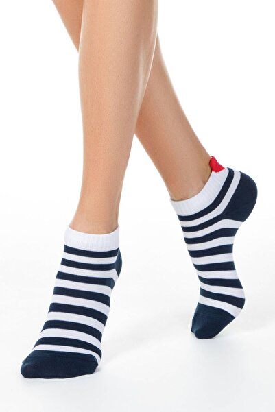 Conte Elegant Women's short cotton socks, striped and heart pattern, Conte Active 223 - White, 38-39 (25)