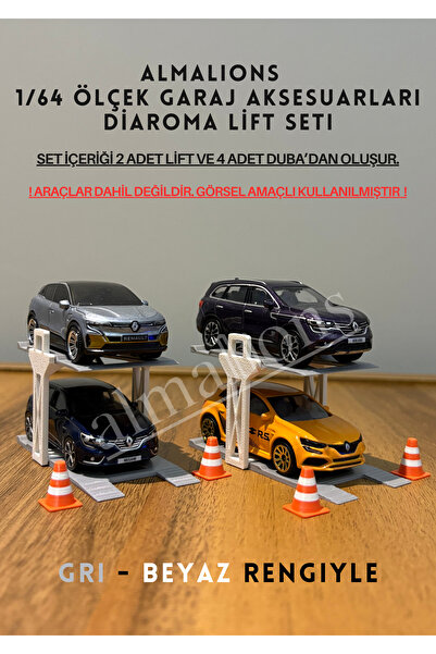 almalions 1/64 Scale Diaroma Vehicle Lift 2 Pieces + 4 Pieces Pontoon Garage Accessories Gray - White