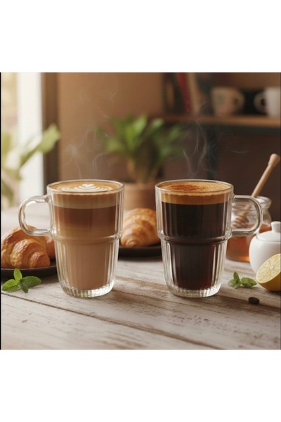 ORTAKÖY CENNETİ 4 ad Cappuccino kupa bardak cam yeni konsept kutusunda 240 cc Hacim 11 cm boy 8 cm ağız