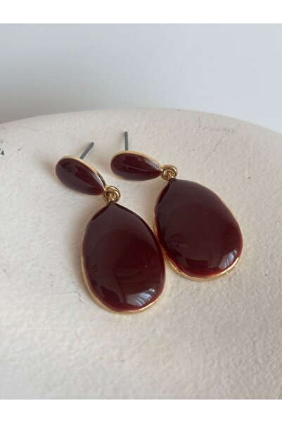 BHR AKSESUAR Burgundy Dangle Retro Earrings