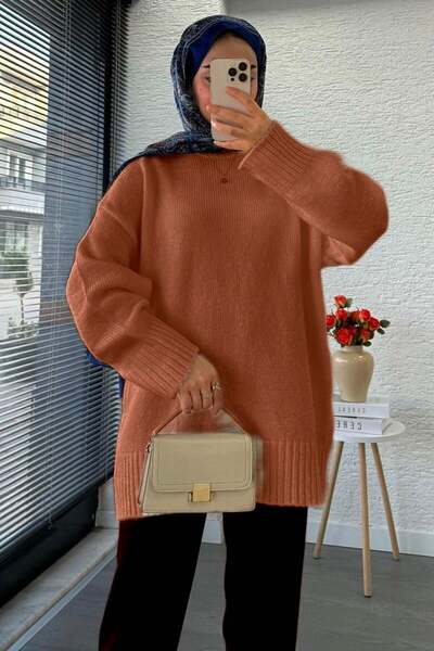 Miraydın Butik Women's crew neck Oversized sweater - brick red