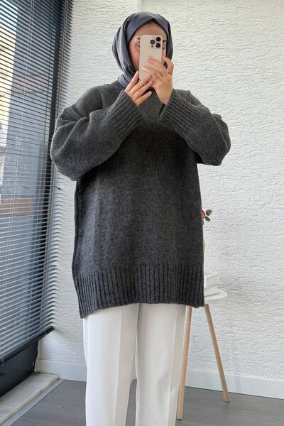 Miraydın Butik Women's crew neck Oversized sweater - anthracite