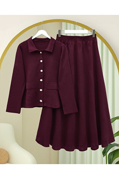 HİJABAYA Σετ πλεκτό με γιακά και φούστα με κουμπιά στο μπροστινό μέρος