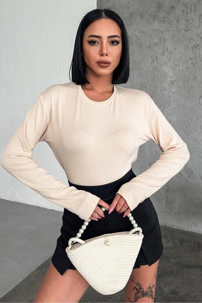 INURA GLOBAL مريحة وأنيقة طويلة الأكمام طاقم الرقبة ليكرا فسكوزي بتمشيط الجسم...