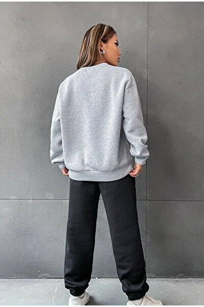 Mayer Butik 1898 Brooklyn Black Jogger Gray Sweatshirt Bottom Top Tracksuit Set Oversize Crew Neck