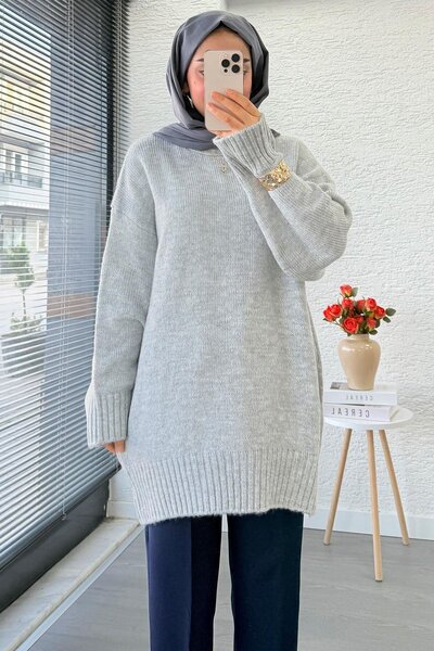 Miraydın Butik Women's Crew Neck Oversized Sweater - Gray
