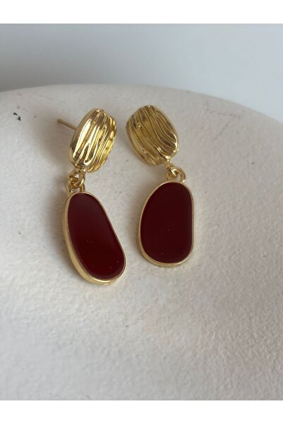 BHR AKSESUAR Burgundy Dangle Retro Earrings