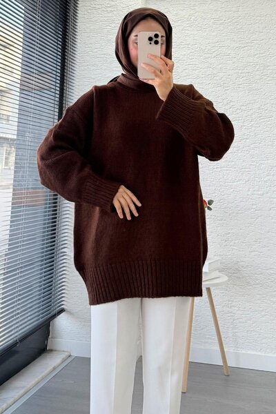 Miraydın Butik Women's Crew Neck Oversized Sweater - Brown