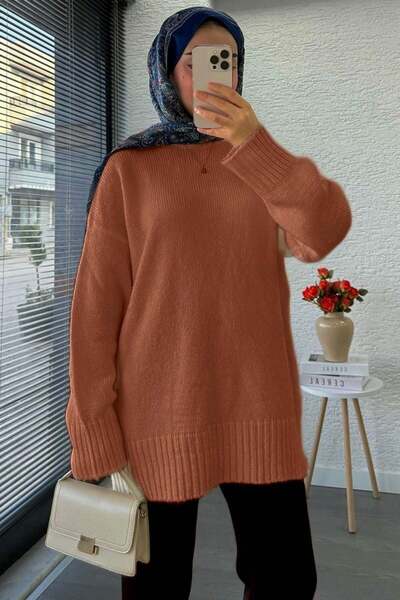 Miraydın Butik Women's crew neck Oversized sweater - brick red