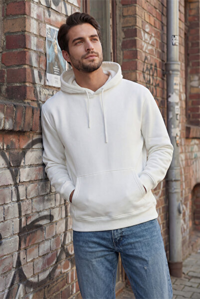 Veleno White Men's 3 Thread K Hooded Kangaroo Pocket Sweat Soft Puff Fabric