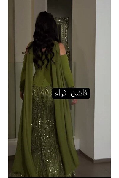 Thara Luxurious olive green evening dress