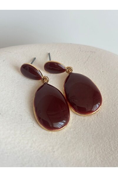 BHR AKSESUAR Burgundy Dangle Retro Earrings