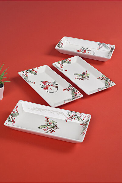 Piatti Naturali 4-Piece New Year Pattern Salad Appetizer Snack Presentation Set Boat Plate Set Serving Plates