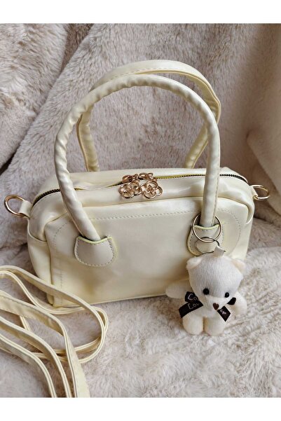 Tuel حقيبة نسائية مع حامل بطاقات على شكل دمية دب من الجلد اللامع مع حزام لليد...