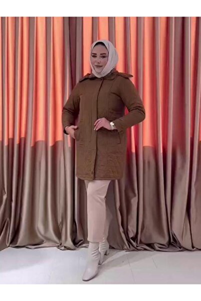 BELİVRA Kadın Büyük Beden 85 Cm Kapüşonlu Kapitone Mont 2856