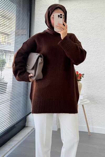 Miraydın Butik Women's Crew Neck Oversized Sweater - Brown