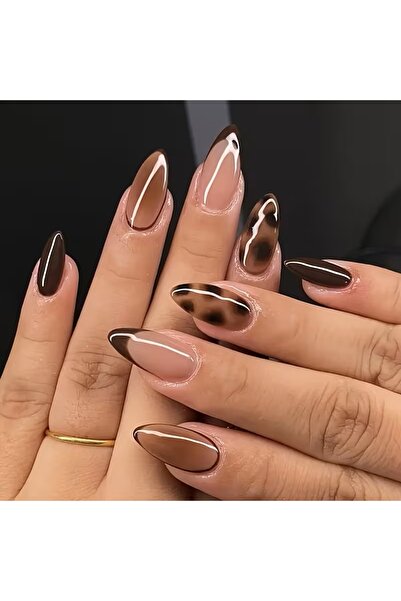 B&B Beauty 24 Adet Leopar Desenli Badem Takma Tırnak Seti