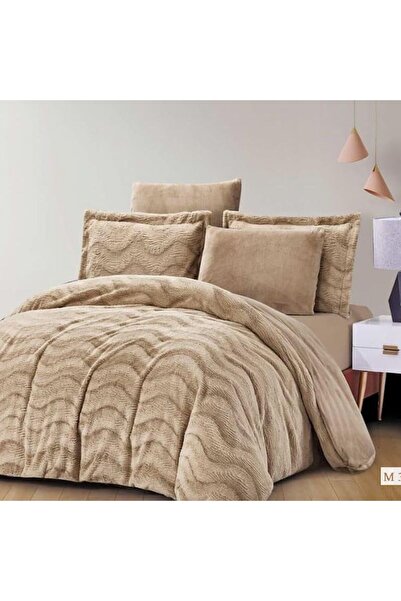 Reiashn Rana velvet faux fur bedspread, brown winter color, double size