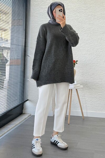 Miraydın Butik Women's crew neck Oversized sweater - anthracite
