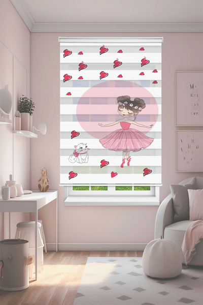 Perdecizade (ENXBOY)KEDİ VE BALERİN DİJİTAL BASKILI ZEBRA PERDE-COCUK ODASI-S...