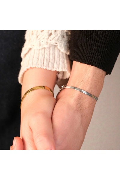 CAXBERN Unisex Kararmaz Çelik 2'li Yassı İtalyan Arkadaşlık Sevgili Çift Bile...