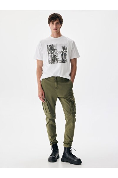 Ltb Straight Leg Gabardine Green Trousers