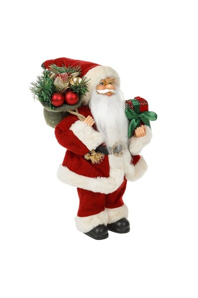 Vervo.ro pentru minți curioase Decorative Santa Claus Figurine with Red Checkered Gift Sack Caro 30 cm