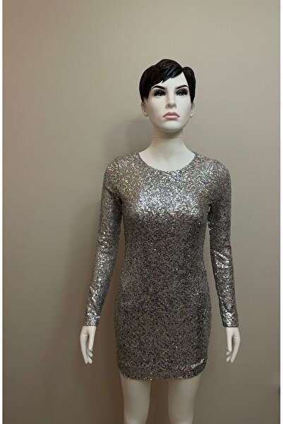 HERAVEGA BOUTİQUE GÜMÜŞ PUL PAYET SIRT DEKOLTELİ ELBİSE