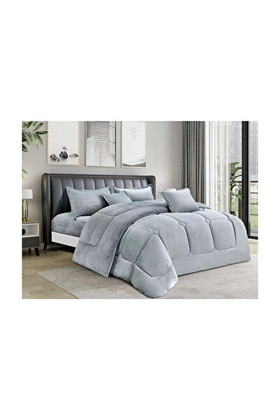 MİNG Lİ 6-Piece Royal Bedding Set (King 220x240 cm) Double-sided Velvet & Faux Fur - Winter
