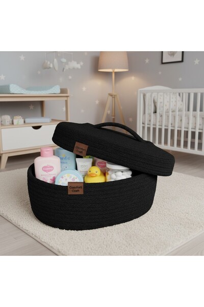 Comfort Craft Jute Oval Covered Basket |   Handwoven Wicker Multi-Purpose Basket |   Bathroom and Kitchen Organizer