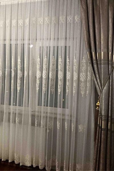 Ta-Ha Perde ve Halı 1-3 Fold Pleated Pearl Damask Titi Floor Thin Linen Textured Tulle Curtain, High Quality Tulle Curtain