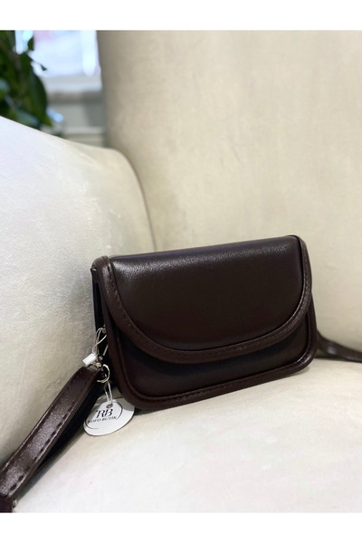 rofo Kadın Kahverengi Mini Kapaklı Deri Model Omuz ve Çapraz Çantası