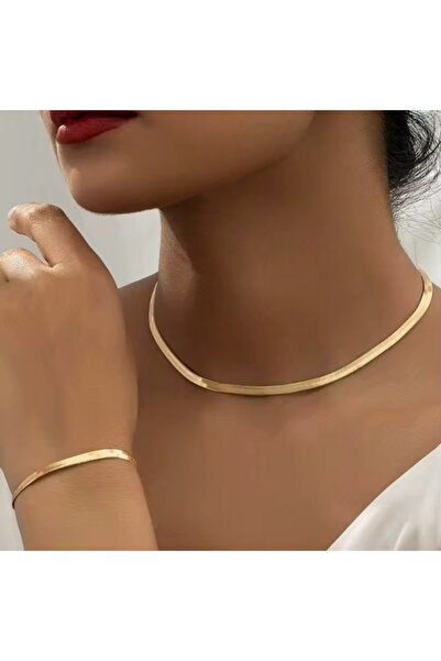 CAXBERN طقم سلسلة وقلادة إيطالية مسطحة للجنسين من الفولاذ المقاوم للصدأ بلون ...