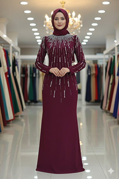 Ayşe Tesettür Tesettür Simli Nişan Abiye Elbise Zarif Taş Detaylı Şık Gece Da...