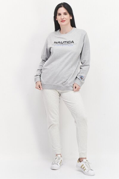 Nautica Women Crew Neck Embroidered Logo Sweatshirts, Grey Combo