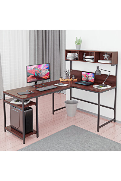 yasmak 600-C Ceviz Yüksek Raflı L Ofis ve Çalışma masası