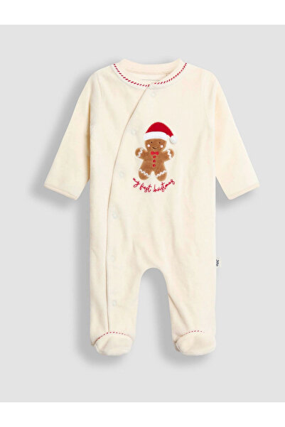 JoJo Maman Bébé Ecru My First Christmas Gingerbreadman Velur