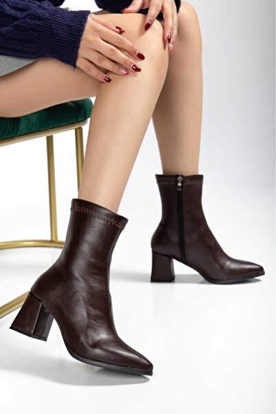 Elegant steps Legend Model Sivrı Burun Kare Topuklu Streç Yandan Fermuarlı Ka...