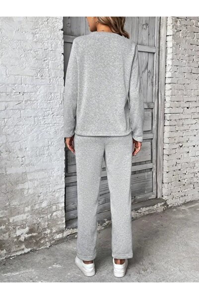 ALPACO Women's Long Sleeve Ribbed Side Viscose Two-Piece Set with Two Threads and Pants