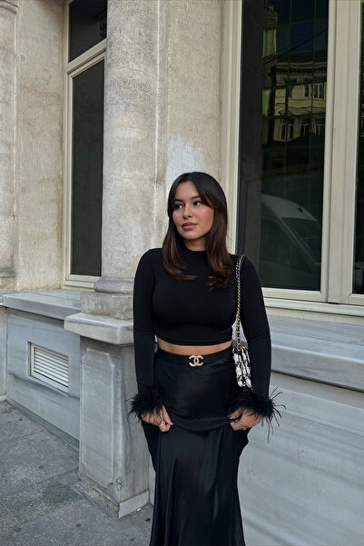 Eyyo Black Genji Feather Detail Blouse Ate-2475