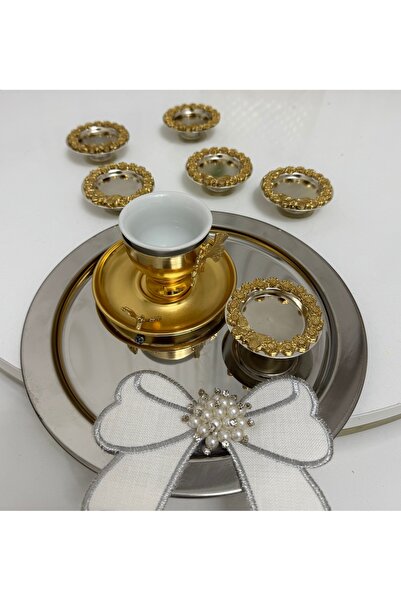 SEVA ÇELİK 6 Pieces Silver Color Ribbon Frameded Turkish Delight Container Macaron Container