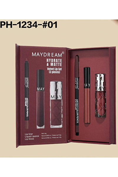 MAYDREAM طقم روج ثابت + جلوس شفايف +محدد شفايف PH-1243