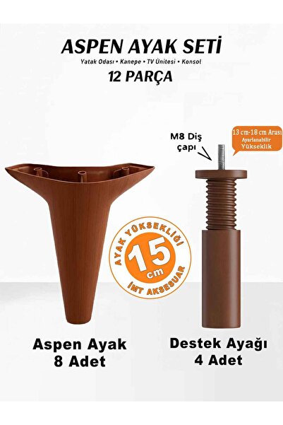 İMT AKSESUAR Aspen 15 cm (12 'lı) Set Ceviz Mobilya Kanepe Koltuk Baza Dolap ...