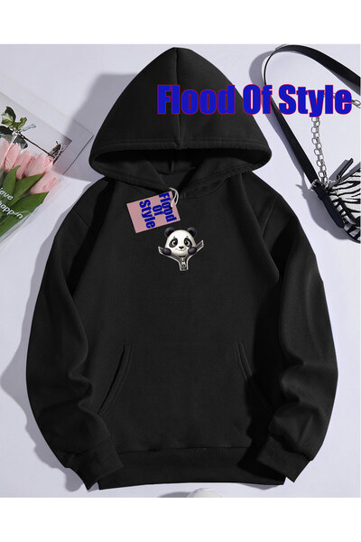 Flood Of Style Φούτερ με λαιμόκοψη Black Panda Minimalist με τύπωμα